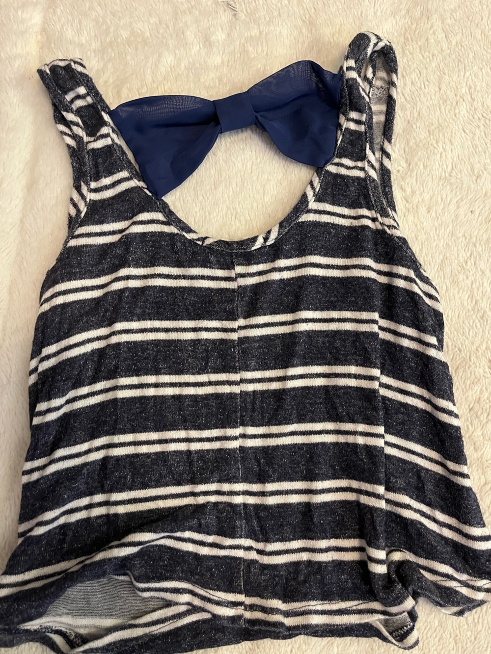Navy and White Striped Tank Top with Bow